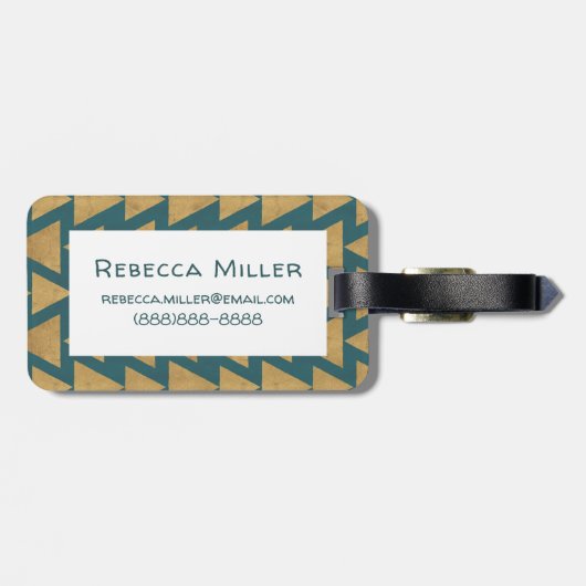 Geo-stap buitenshuis | Blauwgroen gouden en donker Bagagelabel (Achterkant horizontaal)