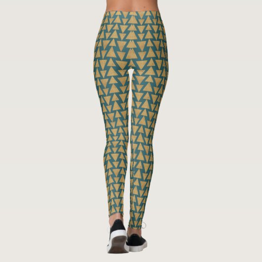 Geo-stap buitenshuis | Blauwgroen gouden en donker Leggings (Achterkant)