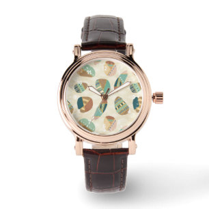 Geo-stap buitenshuis Blauwgroen patroon Horloge