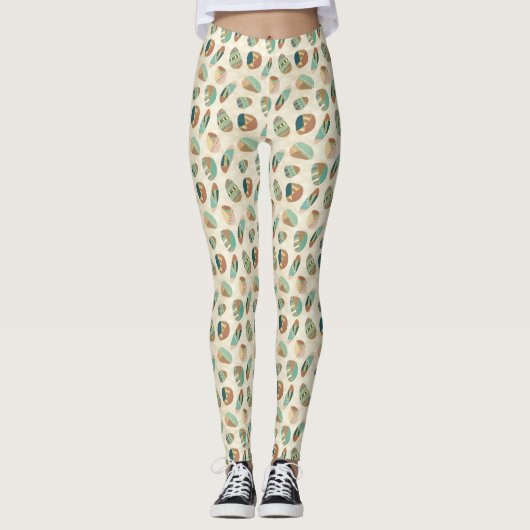 Geo-stap buitenshuis | Blauwgroen patroon Leggings (Voorkant)