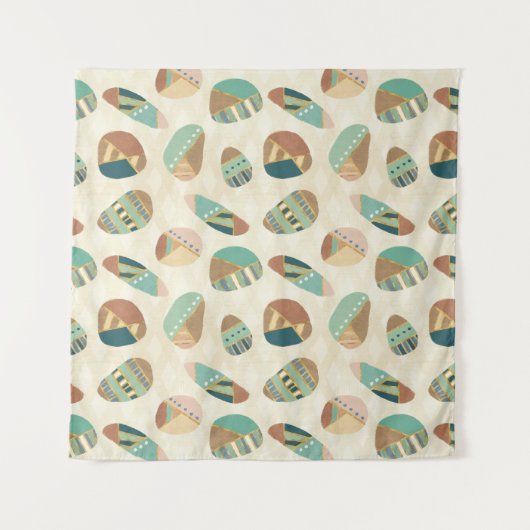 Geo-stap buitenshuis | Blauwgroen patroon Wandkleed (Voorkant)