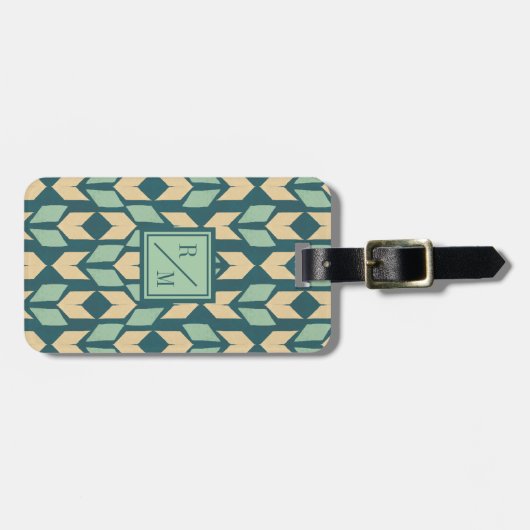 Geo-stap buitenshuis | Geometrisch Blauwgroen pijl Bagagelabel (Voorkant horizontaal)