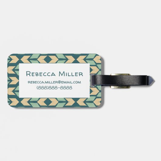 Geo-stap buitenshuis | Geometrisch Blauwgroen pijl Bagagelabel (Achterkant horizontaal)