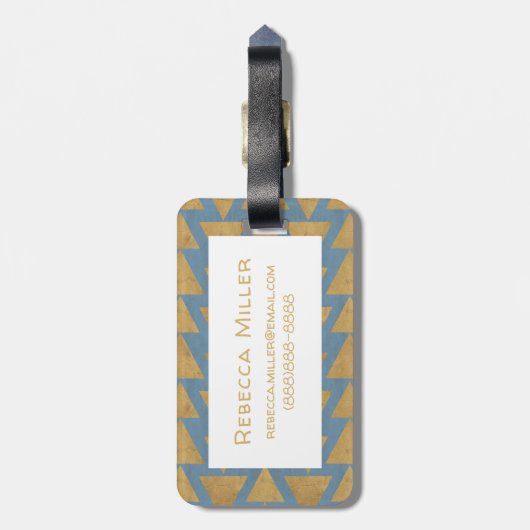 Geo-stap buitenshuis | Goud en blauw patroon Bagagelabel (Achterkant verticaal)