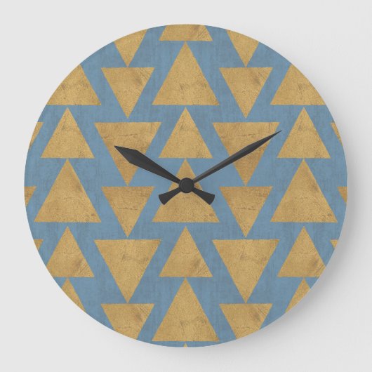 Geo-stap buitenshuis | Goud en blauw patroon Grote Klok (Voorkant)