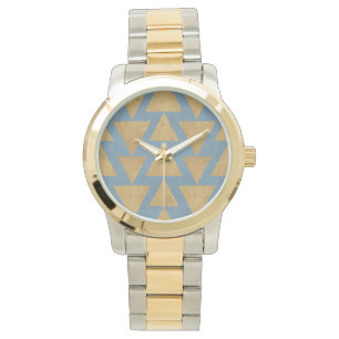 Geo-stap buitenshuis Goud en blauw patroon Horloge