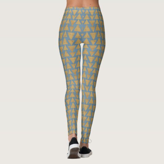 Geo-stap buitenshuis | Goud en blauw patroon Leggings (Achterkant)