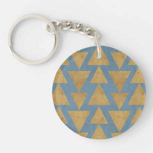 Geo-stap buitenshuis   Goud en blauw patroon Sleutelhanger