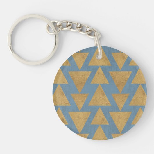 Geo-stap buitenshuis | Goud en blauw patroon Sleutelhanger (Voorkant)