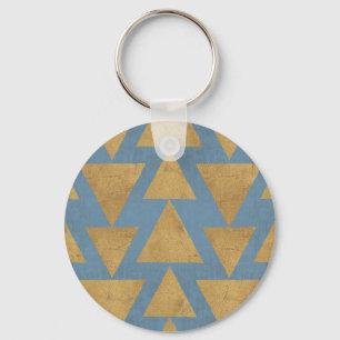 Geo-stap buitenshuis   Goud en blauw patroon Sleutelhanger