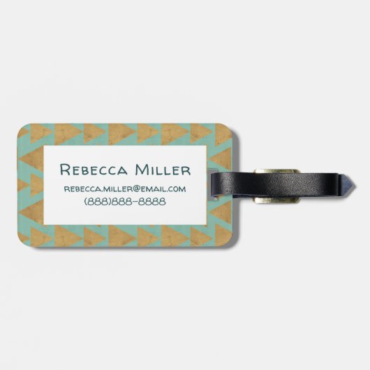Geo-stap buitenshuis | Goud en Blauwgroen patroon Bagagelabel (Achterkant horizontaal)