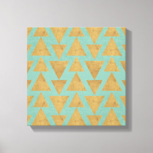 Geo-stap buitenshuis   Goud en Blauwgroen patroon Canvas Afdruk