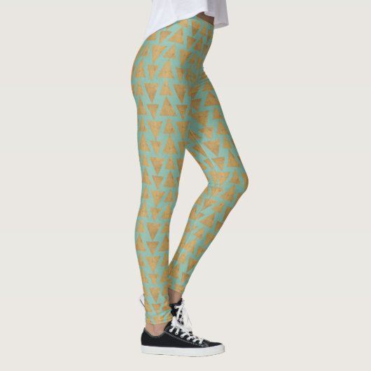 Geo-stap buitenshuis | Goud en Blauwgroen patroon Leggings (Rechts)