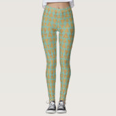 Geo-stap buitenshuis | Goud en Blauwgroen patroon Leggings (Voorkant)