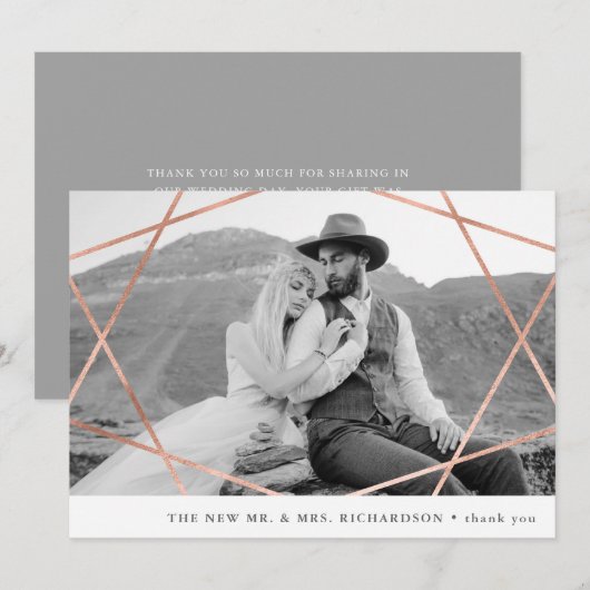 Geo Wedding | Faux Koper met Foto bedankt (Voorkant / Achterkant)