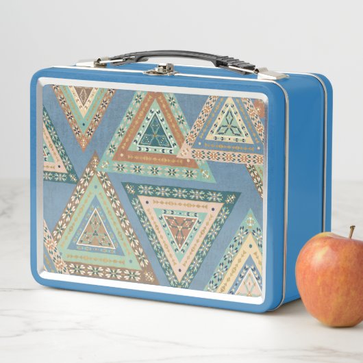 Geo X buiten | Blue Tribal Indian Pattern (In situ)