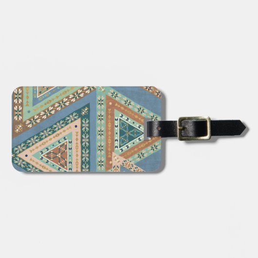 Geo X buiten | Blue Tribal Indian Pattern Bagagelabel (Voorkant horizontaal)