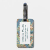 Geo X buiten | Blue Tribal Indian Pattern Bagagelabel (Achterkant verticaal)