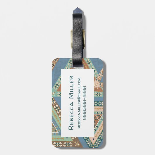 Geo X buiten | Blue Tribal Indian Pattern Bagagelabel (Achterkant verticaal)