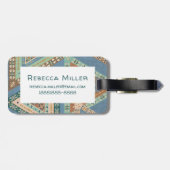 Geo X buiten | Blue Tribal Indian Pattern Bagagelabel (Achterkant horizontaal)