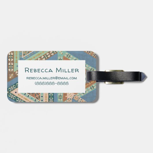 Geo X buiten | Blue Tribal Indian Pattern Bagagelabel (Achterkant horizontaal)