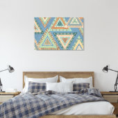 Geo X buiten | Blue Tribal Indian Pattern Canvas Afdruk (Insitu (Slaapkamer))