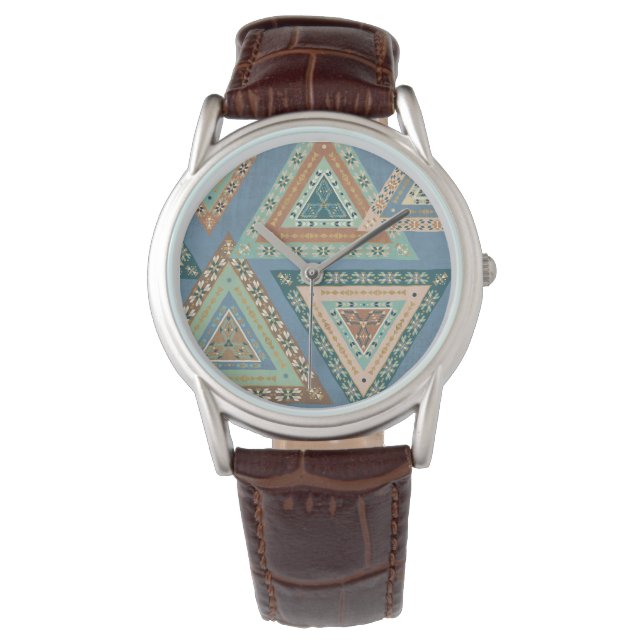 Geo X buiten | Blue Tribal Indian Pattern Horloge (Voorkant)