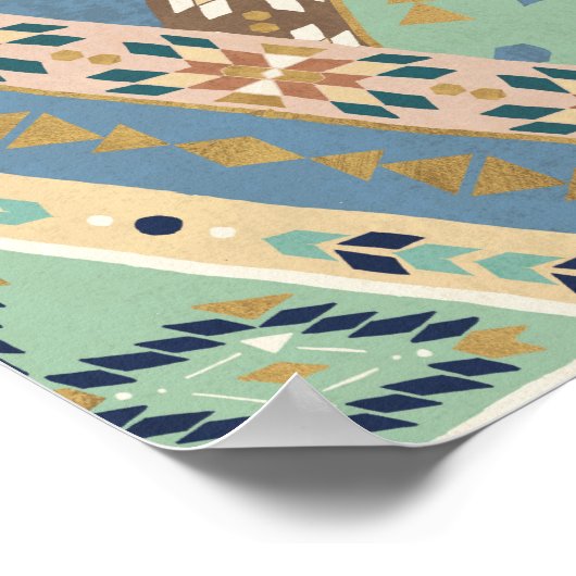 Geo X buiten | Blue Tribal Indian Pattern Poster (Hoek)