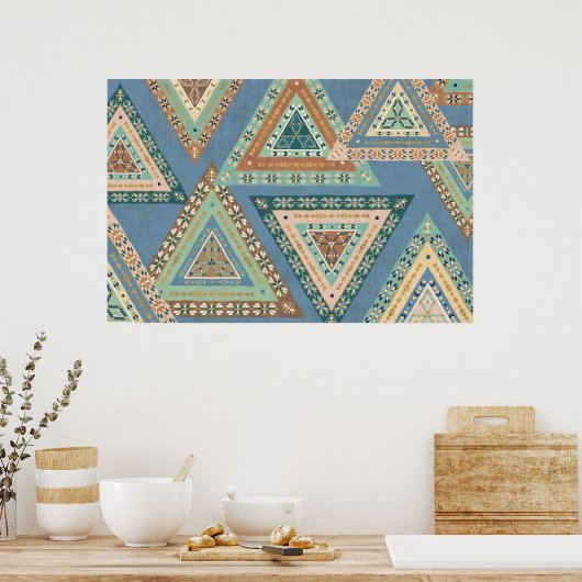 Geo X buiten | Blue Tribal Indian Pattern Poster (Keuken)