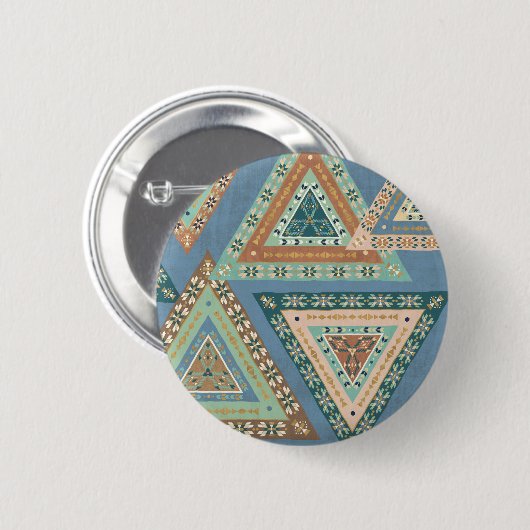 Geo X buiten | Blue Tribal Indian Pattern Ronde Button 5,7 Cm (Voorkant /achterkant)