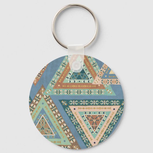 Geo X buiten | Blue Tribal Indian Pattern Sleutelhanger (Voorkant)