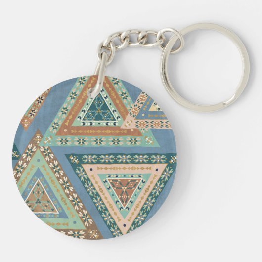 Geo X buiten | Blue Tribal Indian Pattern Sleutelhanger (Achterkant)