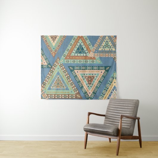 Geo X buiten | Blue Tribal Indian Pattern Wandkleed (In Situ (horizontaal))