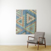 Geo X buiten | Blue Tribal Indian Pattern Wandkleed (In situ)