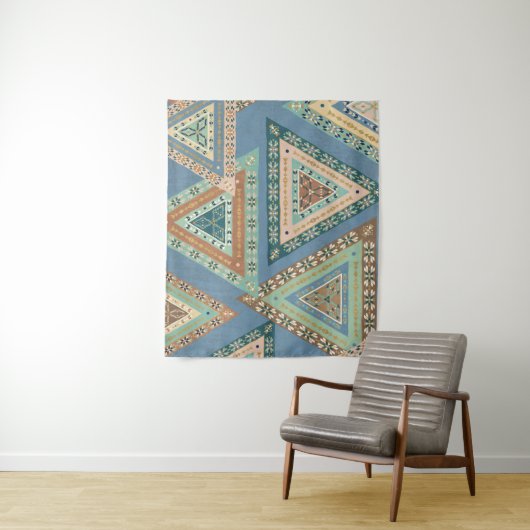 Geo X buiten | Blue Tribal Indian Pattern Wandkleed (In situ)