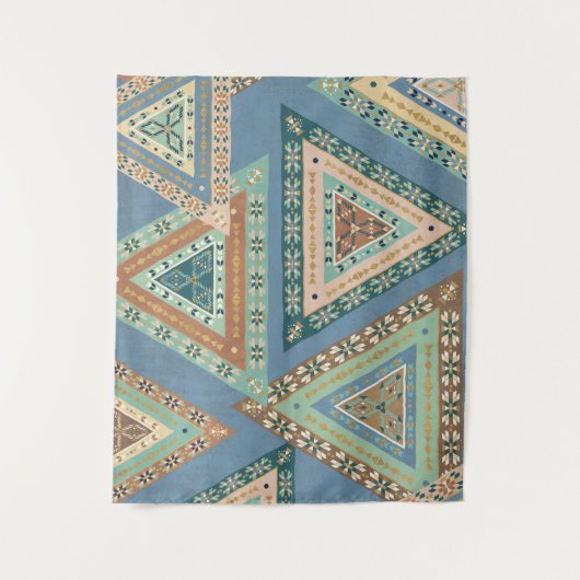 Geo X buiten | Blue Tribal Indian Pattern Wandkleed (Voorkant)