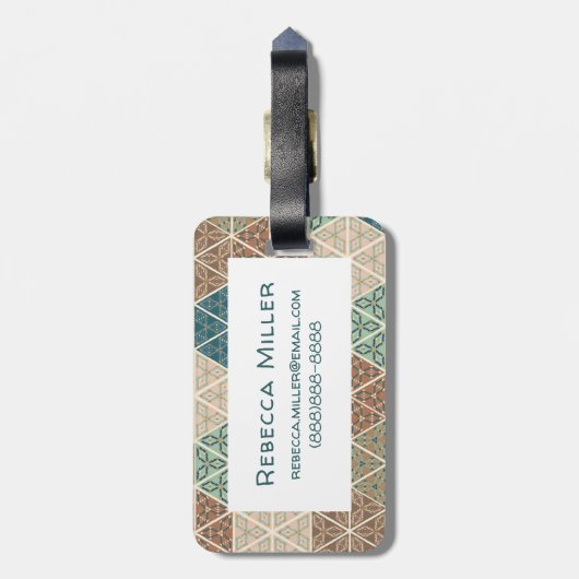 Geo XI | Blauw- en Groen tribaal patroon Bagagelabel (Achterkant verticaal)