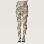 Geo XI | Blauw- en Groen tribaal patroon Leggings (Voorkant)