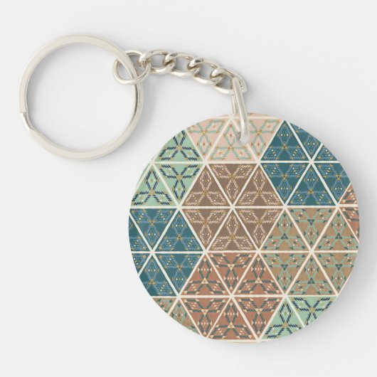 Geo XI | Blauw- en Groen tribaal patroon Sleutelhanger (Voorkant)