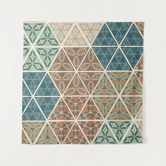 Geo XI | Blauw- en Groen tribaal patroon Wandkleed (Voorkant (horizontaal))