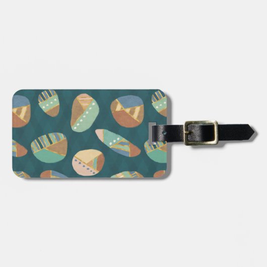 Geo XII buiten | Blauw en groen geometrisch patroo Bagagelabel (Voorkant horizontaal)