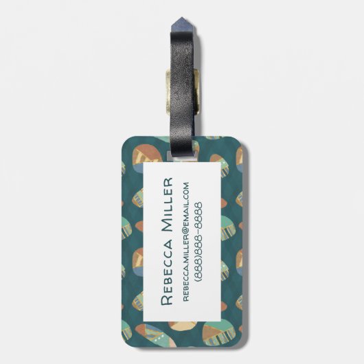 Geo XII buiten | Blauw en groen geometrisch patroo Bagagelabel (Achterkant verticaal)