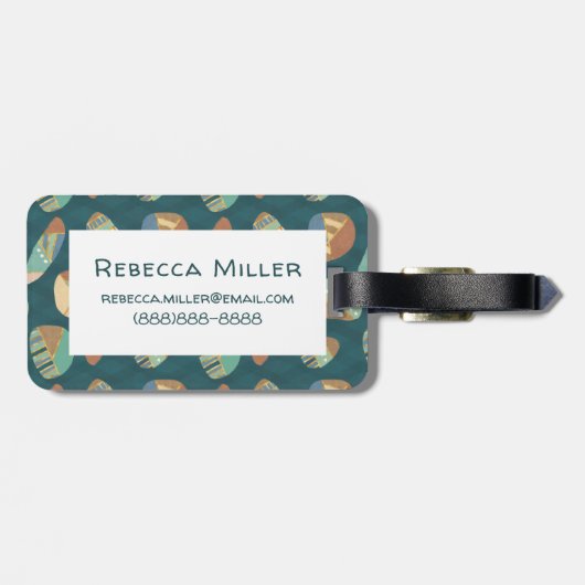 Geo XII buiten | Blauw en groen geometrisch patroo Bagagelabel (Achterkant horizontaal)