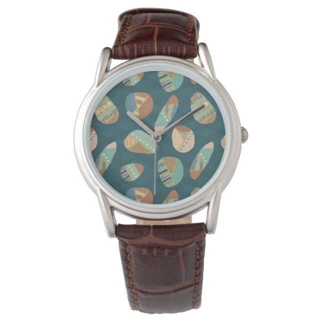 Geo XII buiten | Blauw en groen geometrisch patroo Horloge (Voorkant)