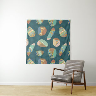 Geo XII buiten   Blauw en groen geometrisch patroo Wandkleed