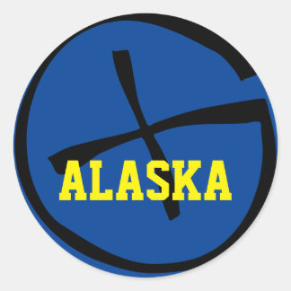 Geocache Alaska geel/blauw Ronde Sticker