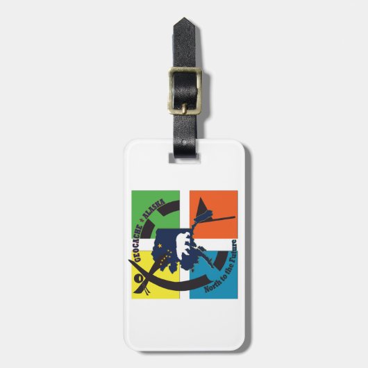 GEOCACHE ALASKA & STATE MOTTO BAGAGELABEL (Voorkant verticaal)