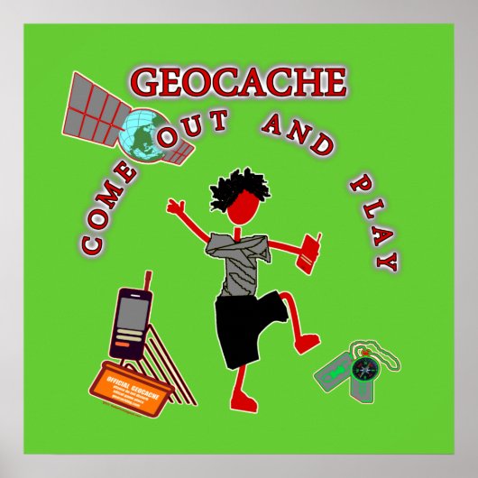 Geocache komt uit en speelt poster (Voorkant)