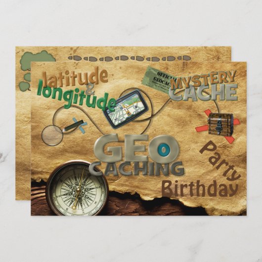 Geocache Party Uitnodiging - Aanpassen (Voorkant / Achterkant)