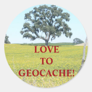 GEOCACHE STICKER, "Love to geocache" Ronde Sticker